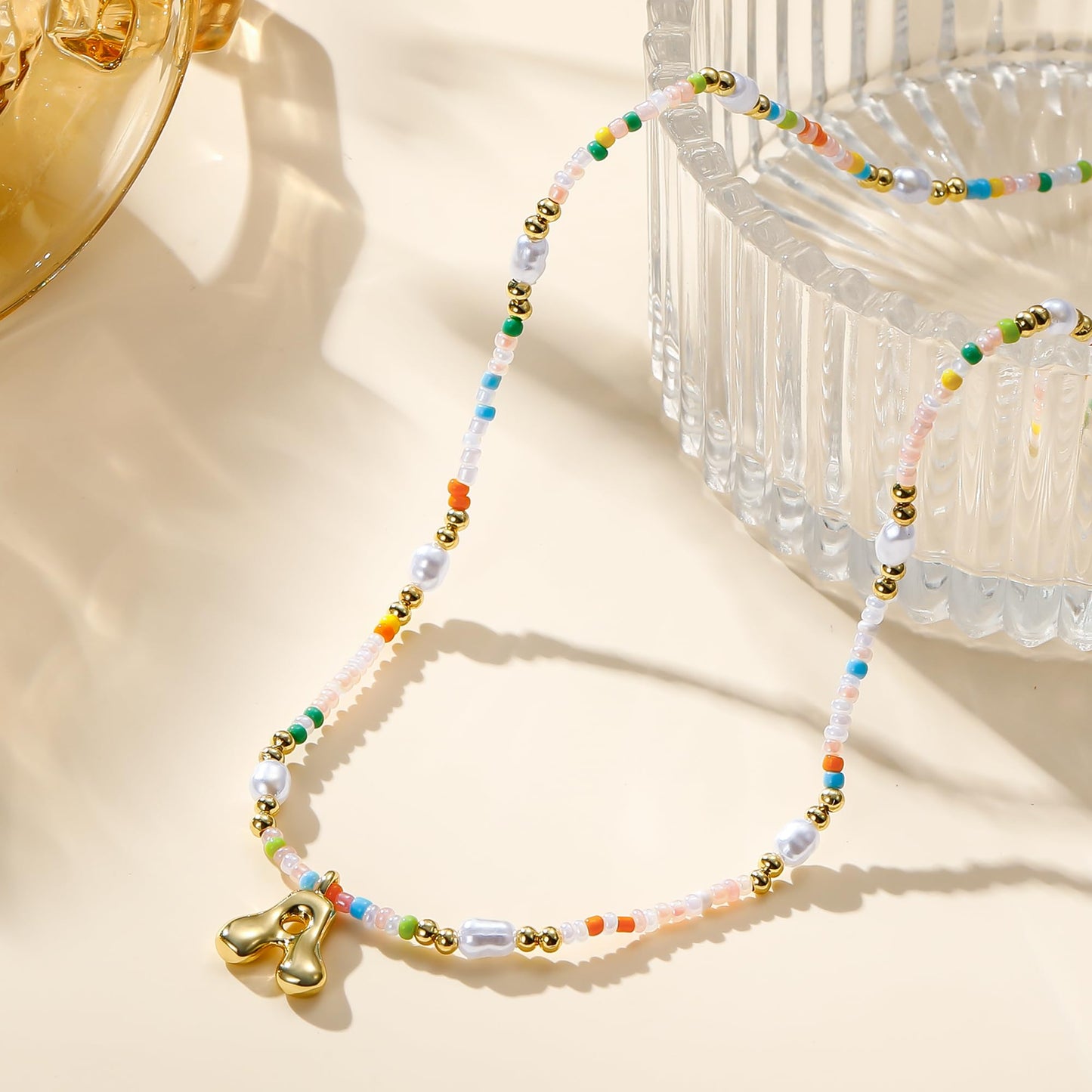 Ritach Initial Necklaces for Women Jewelry - Letter T Necklace Colorful Initial Necklaces for Women Beaded Boho Necklace Summer Beach Jewelry