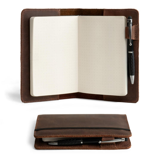 Leather A6 Notebook Cover for Leuchtturm 3.6 x 5.9 in, Refillable Mini Planner Case, Travel Journal Covers for Men, Also for Moleskine & Hobonichi, Travelers Pocket Portfolio Binder, Small Book Holder