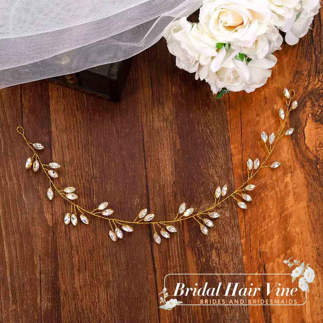 JAKAWIN Wedding Hair Piece for Brides Bridal Hair Accessories Crystal Hair Vine for Women HV190 (2 Gold)