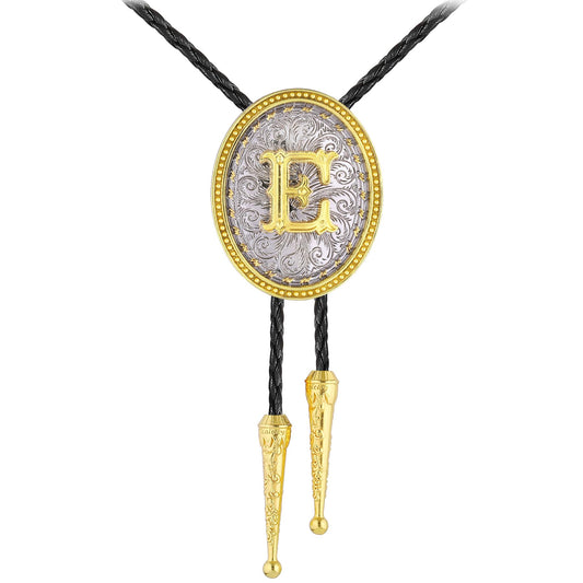 GelConnie Cowboy Ties for Men Western Initial Letters Bolo Tie ABCDJMR to Z Leather Necktie Jewelry Accessories for Men Women