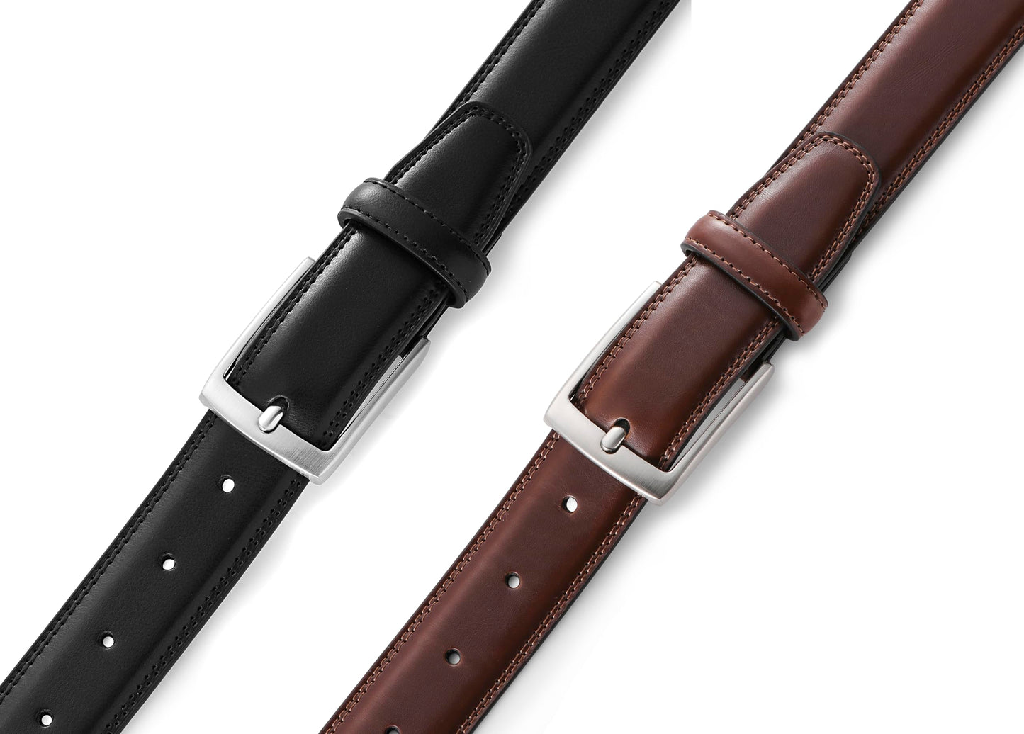 MILORDE Men's Leather Dress Belt 2Pack, Handmade, 100% Cow Leather, Fashion & Classic Designs for Work Business and Casual (2pack-Black101/Brown103,38)