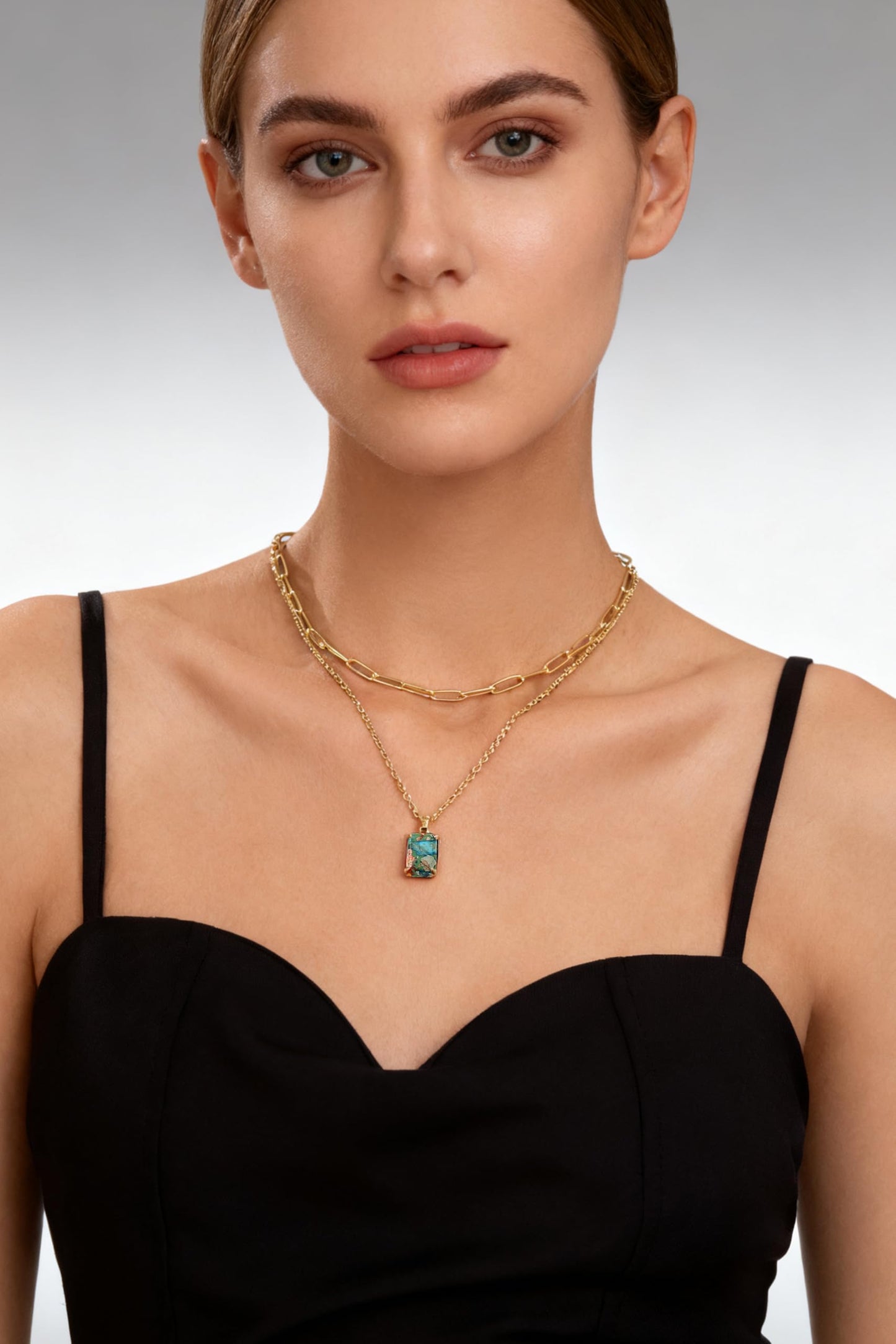 VANGETIMI Colorful and Gold Plated Layered Pendant Necklace for Women Multi Stone Crystal Rhinestone Choker Necklaces Party Prom Jewelry