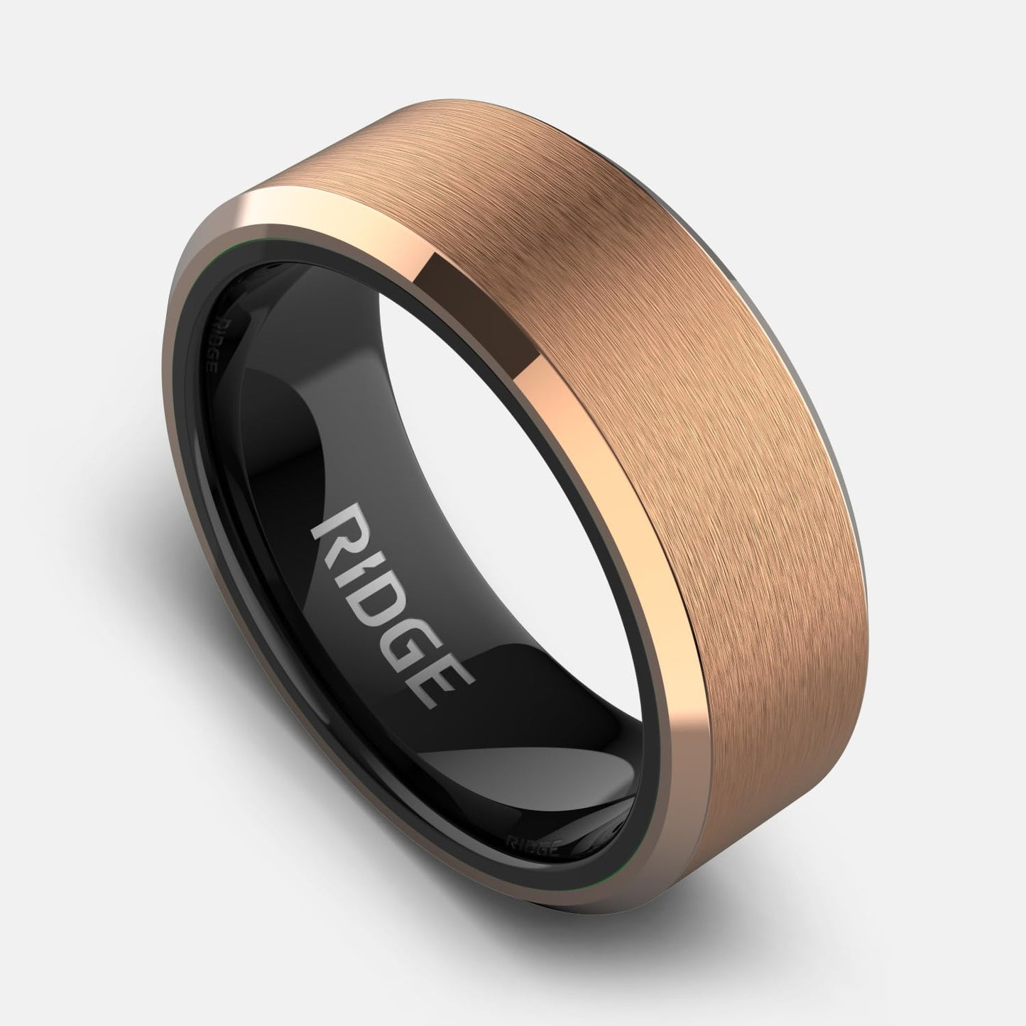 Ridge Beveled Ring Set 8mm - 18K Rose Gold - Tungsten - 9