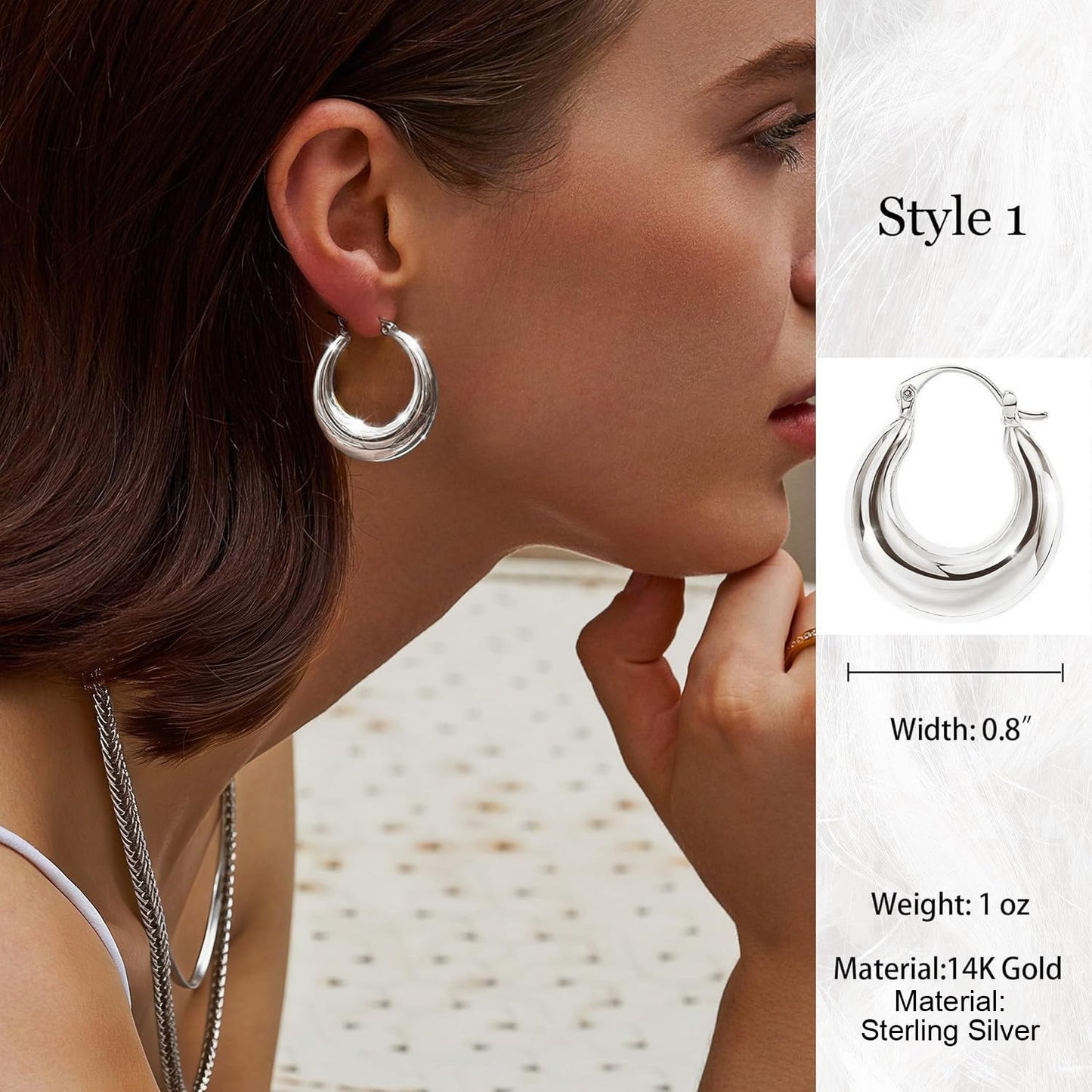 Necocy Silver Hoop Earrings for Women, Chunky Silver Earrings 925 Sterling Silver Plated Twisted Hoop Hypoallergenic Large Thick Hoops Aesthetic Jewelry for Women