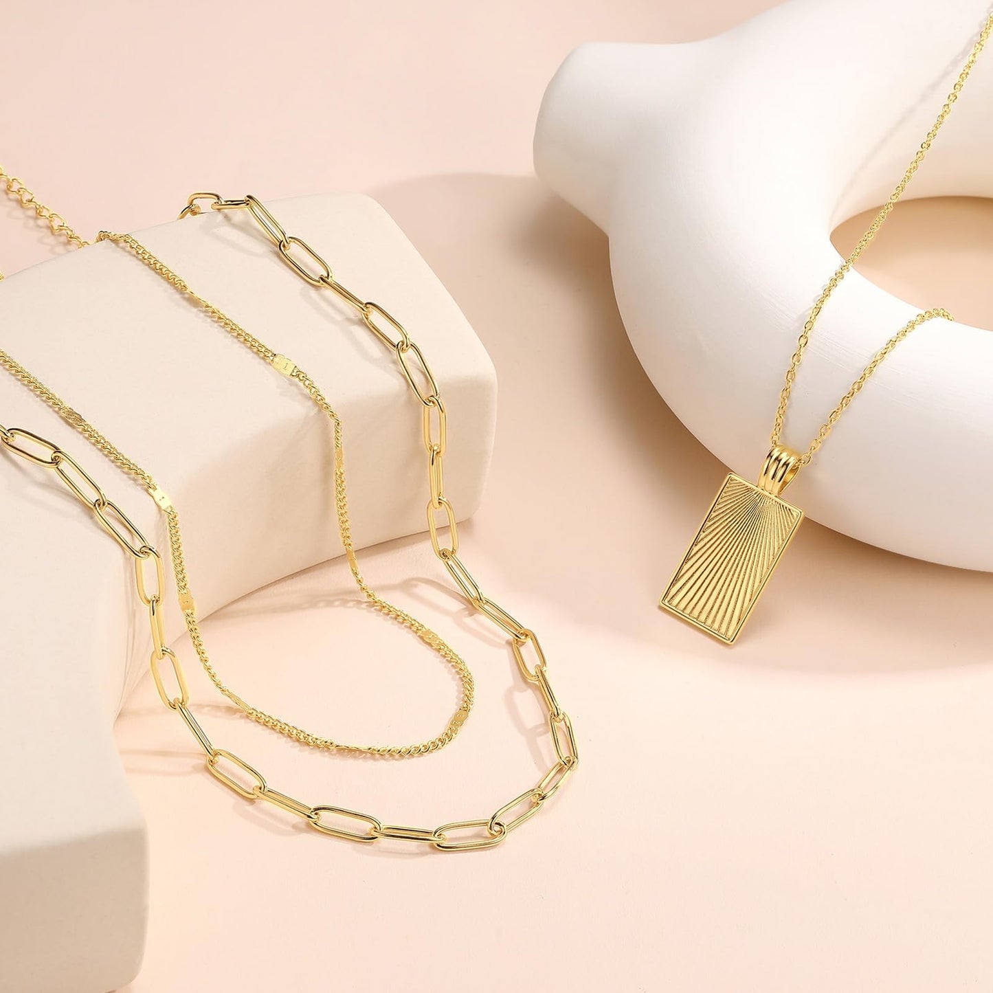 PDWZNBA Layered Gold-plated Necklaces for Women, 14K Real Gold-Plated Triple Chain Necklace, Dainty Choker Jewelry Set, Trendy Jewelry Gifts