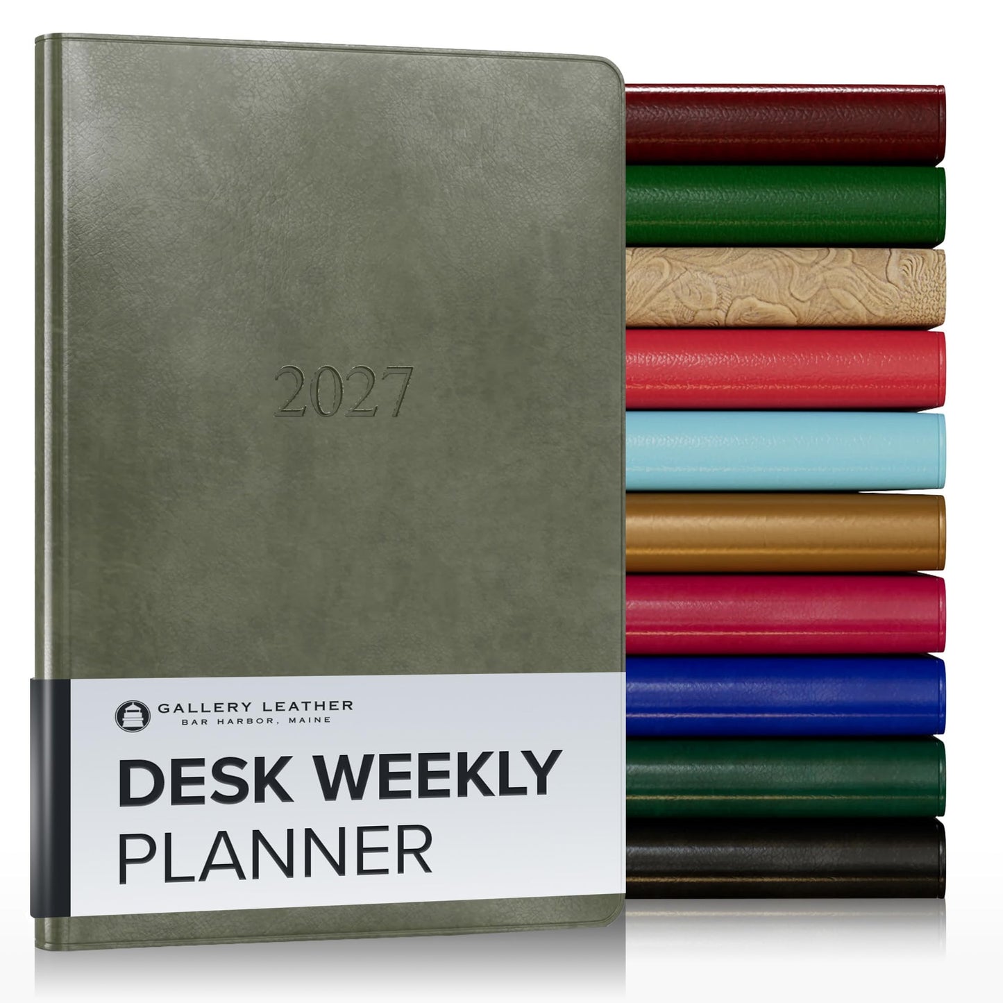 Gallery Leather Desk Weekly Monthly Planner 2027, Elegantly Bound Calendar Planner and Notebook with Stylish Gold-Gilded Page Edges, 12 Months - Acadia Cactus - 8x5.5"