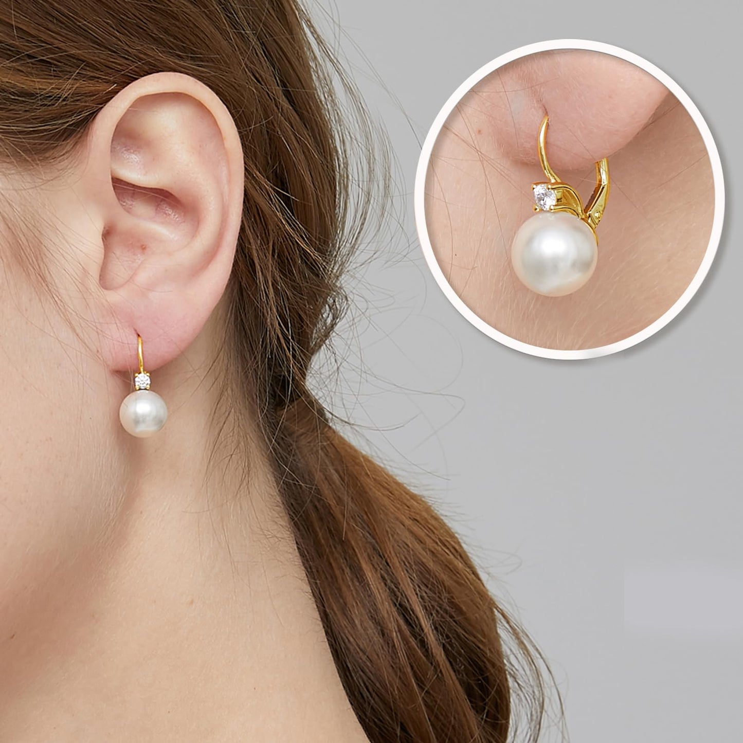Jiahanzb Pearl Earrings Dangle for Women 925 Sterling Silver Cubic Zirconia Leverback Earring
