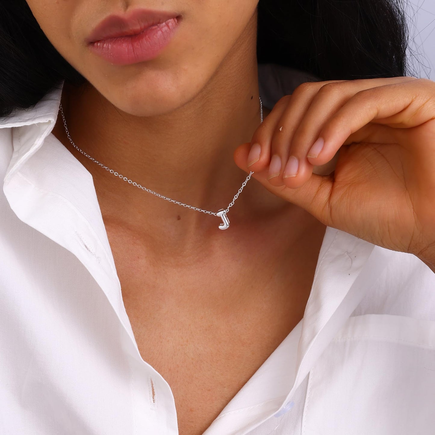 CUEZIY Bubble Silver Letter Necklace Initial Necklaces for Women Dainty Personalized Charm Pendant Name Necklace Cute Non Tarnish Fashion Accessories Teen Gift Trendy Stuff Silver Jewelry Gifts