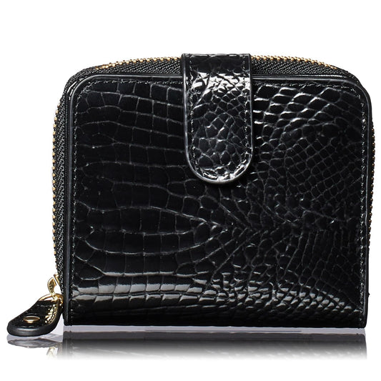 VOICE Align mini type Bi-Fold Wallet wallet Leather made by TUSCANIA in Italy Cowhide ART.GRETA Women's Elegant, easy-to-use and beautiful In gift box(Black)