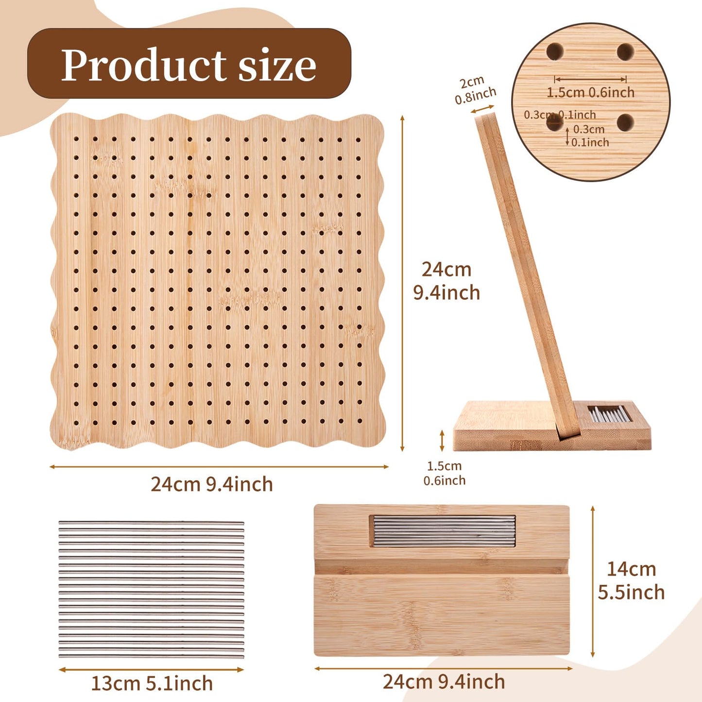 Canhakela Granny Square Blocking Board for Crochet Projects - 9.25" Wooden Crochet Blocking Board with 20 Stainless Steel Steel Pegs - Essential Knitting & Crochet Supplies for Precise Shaping and Blocking Mats Replacement