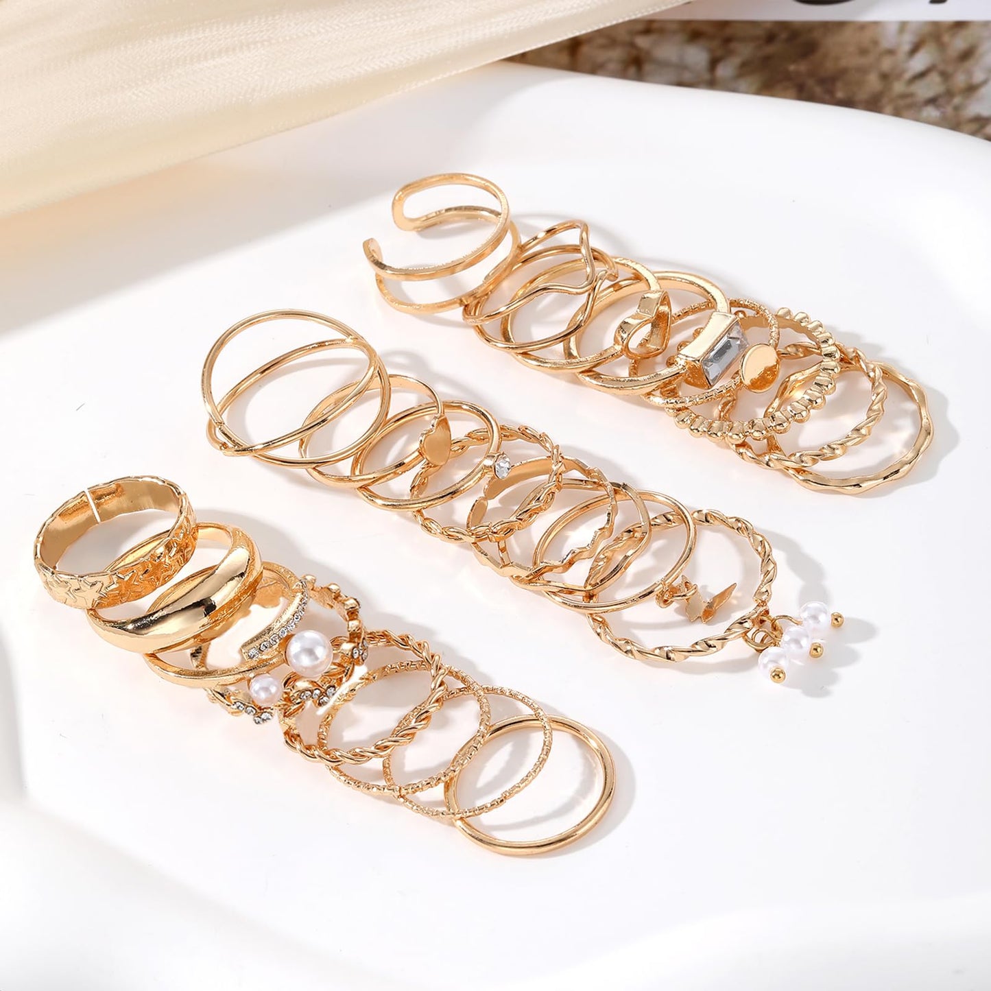 IFKM 24PCS Gold Knuckle Rings Set For Women Vintage Stackable Joint Finger Midi Rings Dainty Cubic Zirconia Crystal Simple Twist Hollow Cute Rings Pack Jewelry Gift (Heart's Voice, Gold)