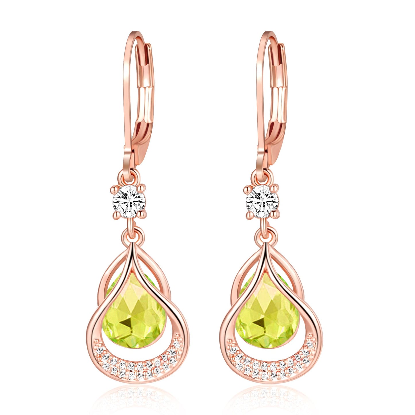 Dangle Trendy Leverback Birthstone Earrings Rose Gold Plated Teardrop Dangle Earrings Jewelry Christmas Birthday Gifts for Women(Rose Gold August)