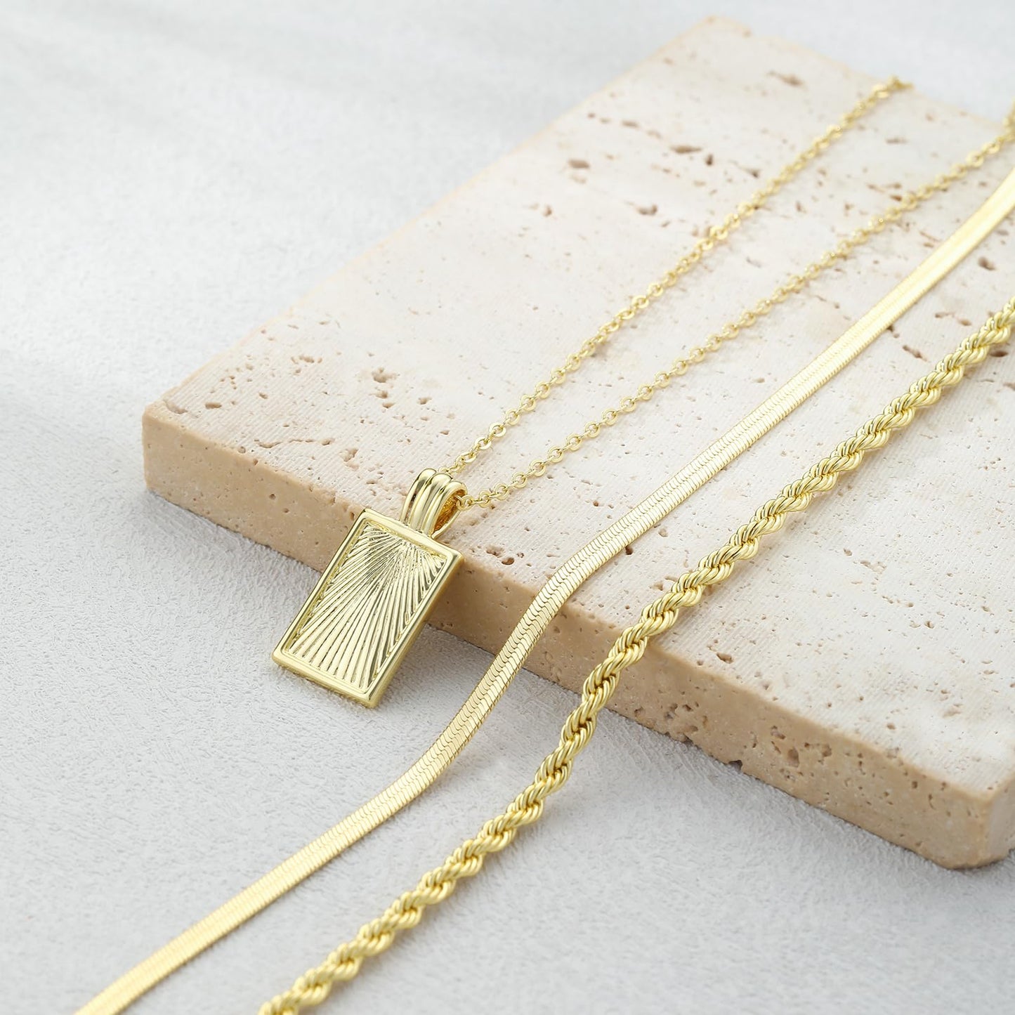 MFRYK Gold Necklaces Stack For Women,14K Gold Plated Simple Layered Choker Necklaces,Stackable Multilayer Gold Small Square Pendant Box Paperclip Chain Layered Necklaces Set Jewelry Gift for Women