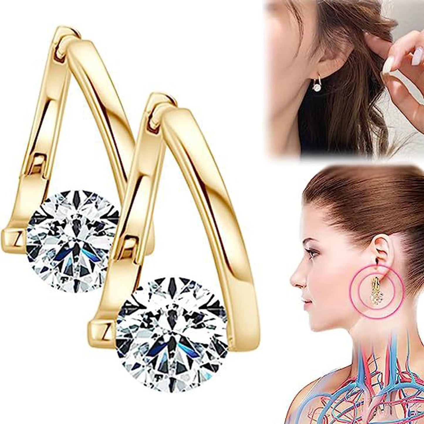 Histone Lymphvity Slimming Earrings for Weight Loss Women 2 Pairs Flysmus Drainage Germanium Earrings Minimalist CZ Hoop Earrings Charm Jewelry Gift(AC)