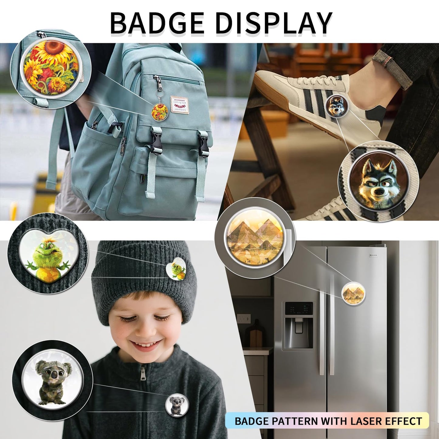 BAORUYAO 3in1 Badge Maker Machine for Kids,Capable of Making Fridge Magnets Keychains Brooches Badges with Picture Cutters and Children's Scissors.86pcs Set of DIY Arts & Crafts Gifts for Kids(Blue)
