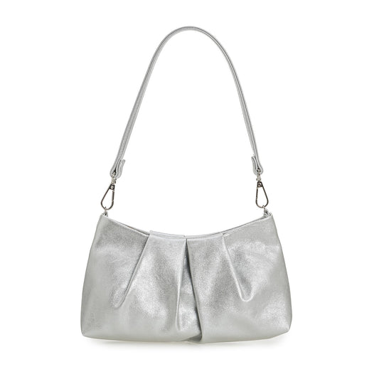 CHARMING TAILOR Women Clutch Bag Dressy Formal Handbag Pleated PU Clutch Purse for Cocktail Prom Wedding Party (Silver)