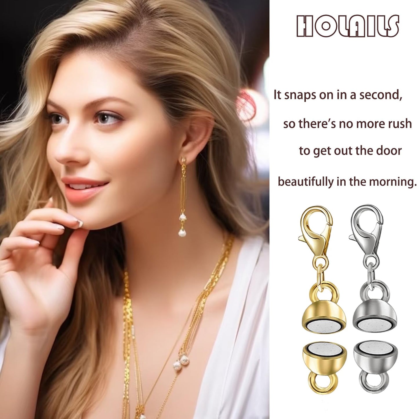 MKCYD Magnetic Necklace Clasp with Lobster Clasp,14K Gold and Silver Magnetic Jewelry Clasps for Necklace Extender Bracelet Closures (12Pcs Ruond Gold & Silver)