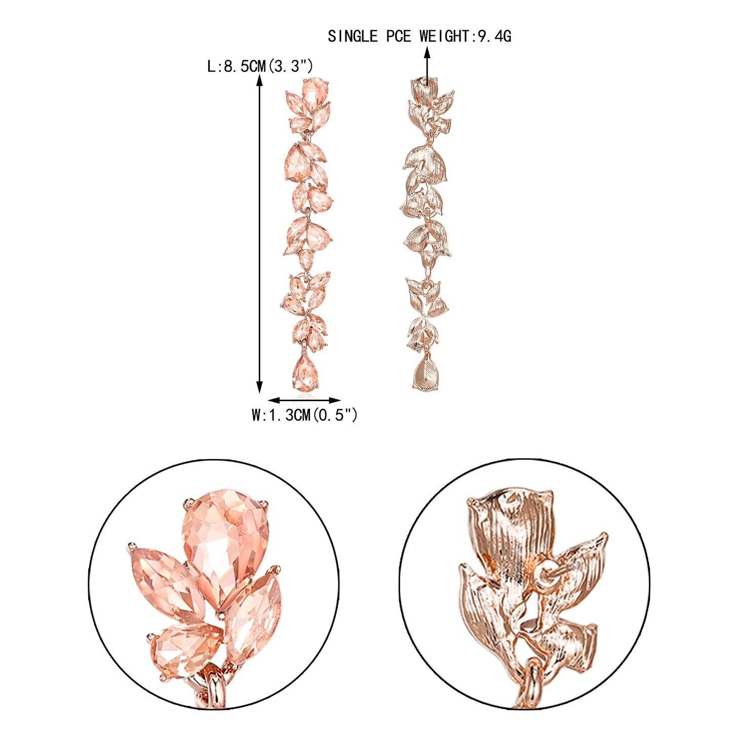 EVER FAITH Banquet Rhinestone Crystal Chandelier Dangle Earring for Women Brides, Art Deco Marquise Teardrop Bridal Long Drop Earrings for Prom Peach