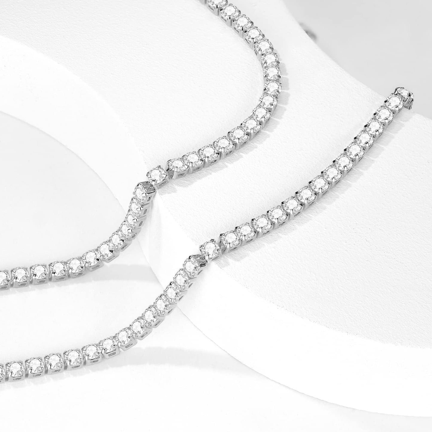 LULII Tennis Necklaces for Women 14K Silver Plated Rhinestone Choker Necklace Dainty Faux Cubic Zirconia chain for Women