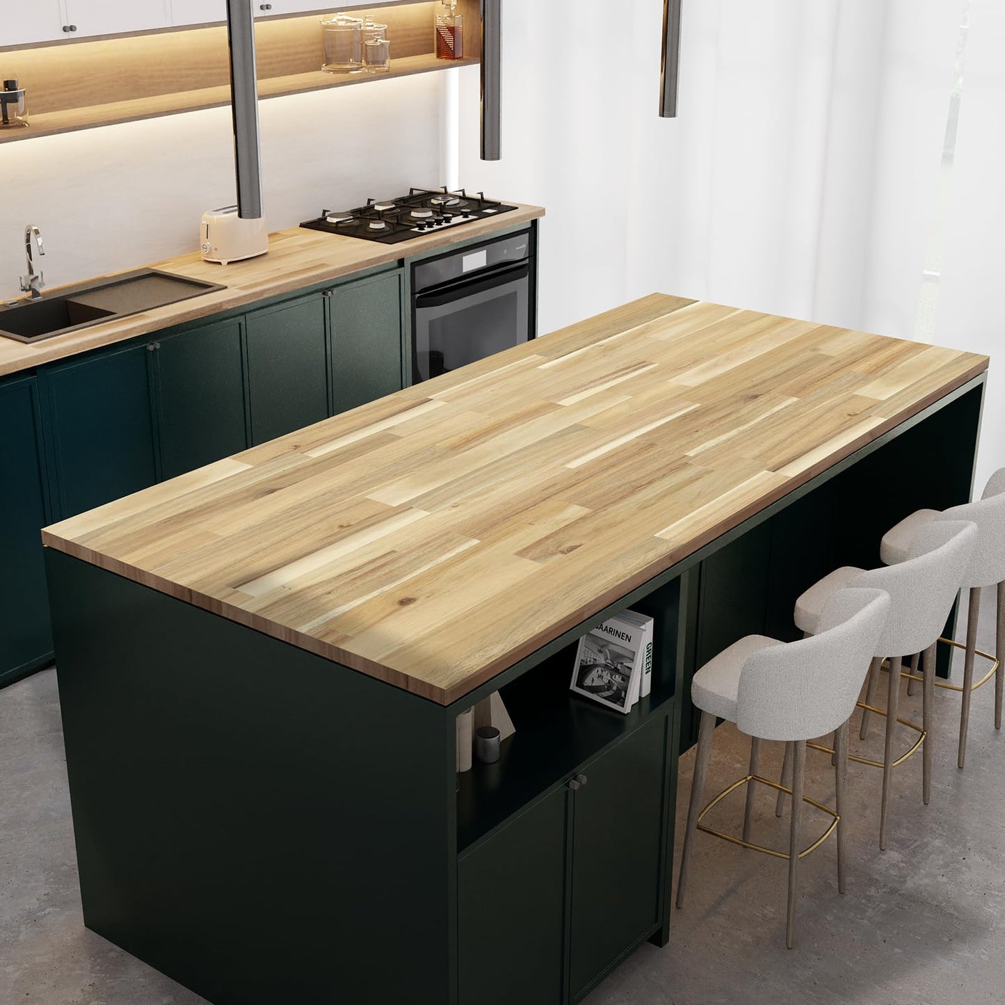 Howizz Acacia Butcher Block Countertop 72 x 36 x 1.5 Inches, Unfinished Solid Wood Table Top for DIY Desk Top, Workbench Top, Kitchen Countertop