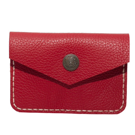 Guild Accessories Handstitched Red Leather Card case Wallet - Artisan Crafted Envelope Card Holder with Antique Brass Snap, Full-Grain Leather Slim Pocket Organizer (Red)