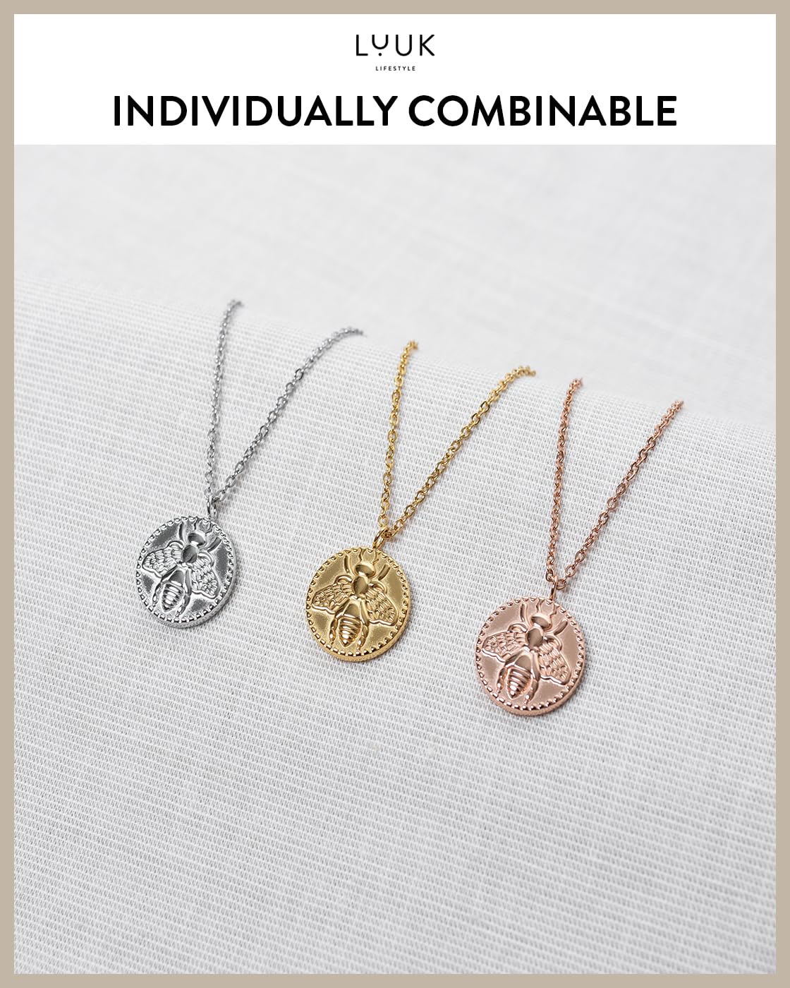 LUUK LIFESTYLE Adjustable Bee|Honeybee pendant necklace, HAPPINESS Gift Card, non-tarnish, 19in sturdy chain, Gift sister friend daughter, holiday dainty trendy aesthetic simple rose gold