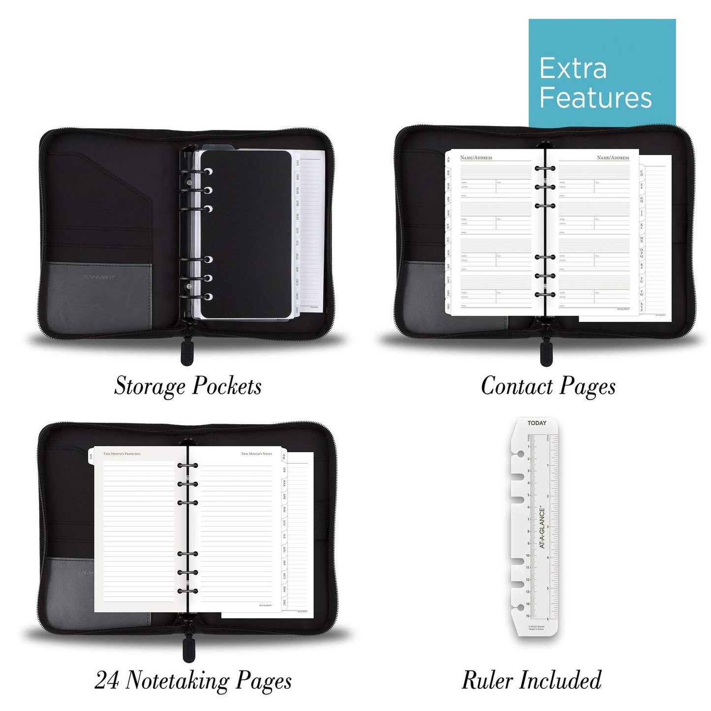 AT-A-Glance Faux Leather Undated Starter Set, 6-Ring, 3-3/4" x 6-3/4, Portable Size, Black (033-0240-05)