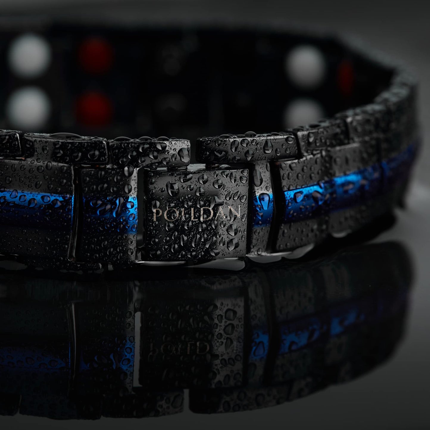 Polldan Magnetic Bracelets for Men 6000 Gauss Power | Titanium Bracelet for Men with 2X Strong Magnets | Durable Mens Magnetic Bracelet with Adjustable Length | Stylish Mens Jewelry & Black Metal Sizing Tool (Blue-Black)