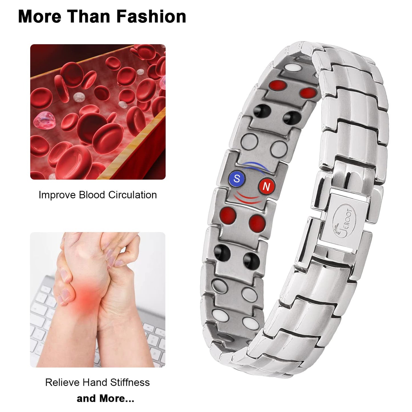 JEROOT Magnetic Bracelets for Men, Pure Titanium Bracelet (3500Gauss Per Magnet), Men's Bracelet Lymphatic Jewelry Gifts (Colorful-1)