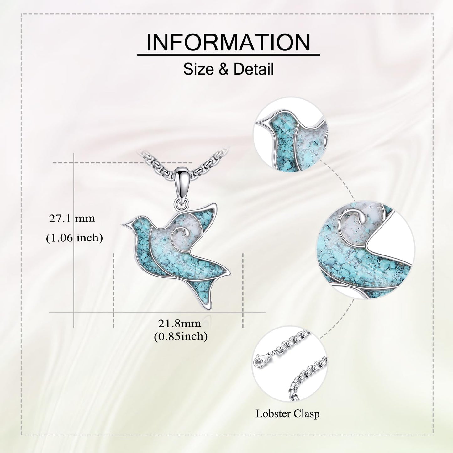 HKPATOP Dove Necklaces 925 Sterling Silver Turquoise Dove Bird Pendant Necklace Dove Jewelry Gifts for Women Mom Peace Lovers