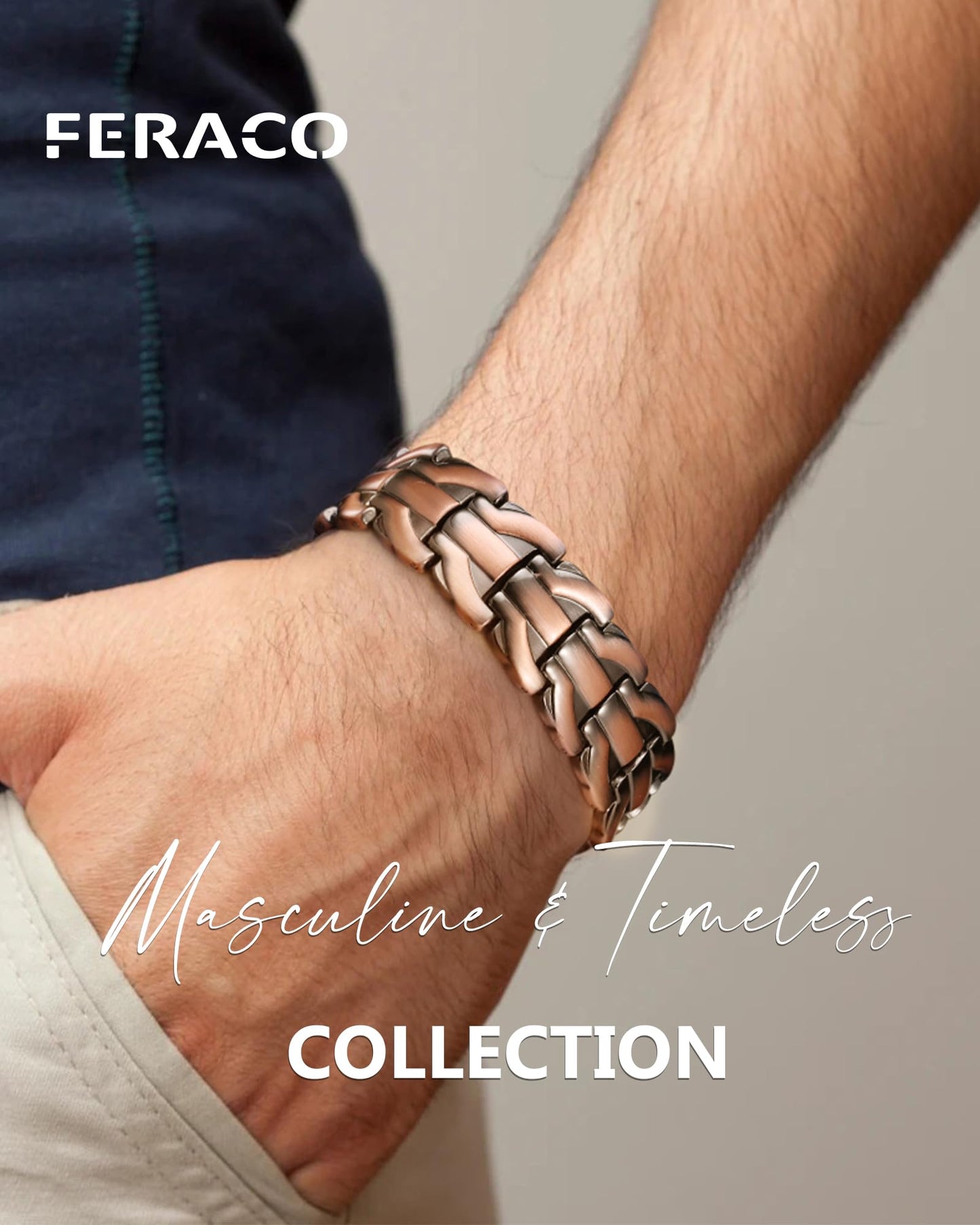 Feraco Copper Bracelet for Men,Magnetic Therapy Cooper Bracelets with 3800 Gauss Magnets, Men's Jewelry for Anniversary Father's Day
