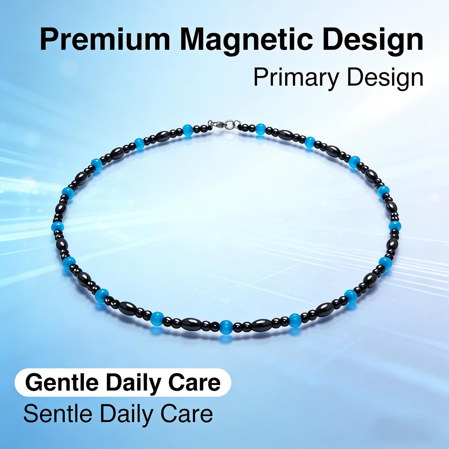 Hion Magnetic Black Obsidian & Aquamarine Necklace for Women Men, Natural Wellness Jewelry for Daily Comfort & Relaxation
