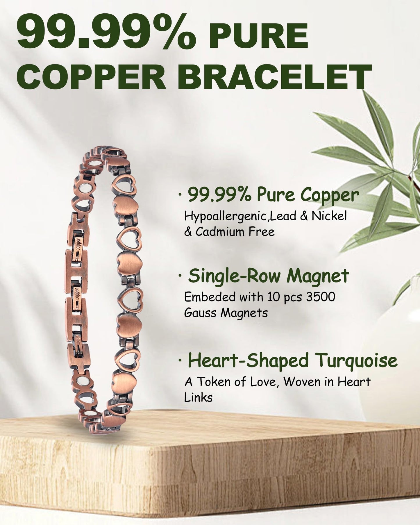 MagEnergy Copper Bracelets for Women, 99.99% Pure Copper Magnetic Bracelets with 3500 Gauss Magnets, Adjustable, Jewelry Gift