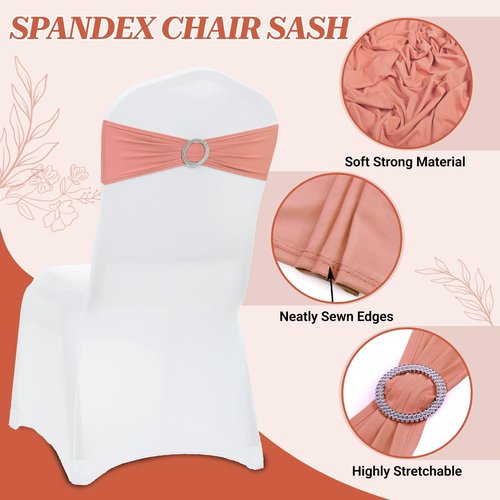 MDS Spandex Chair Sashes - Premium Stretch Covers with Buckle Slider for Weddings & Events | Coral Peach, Set of 50