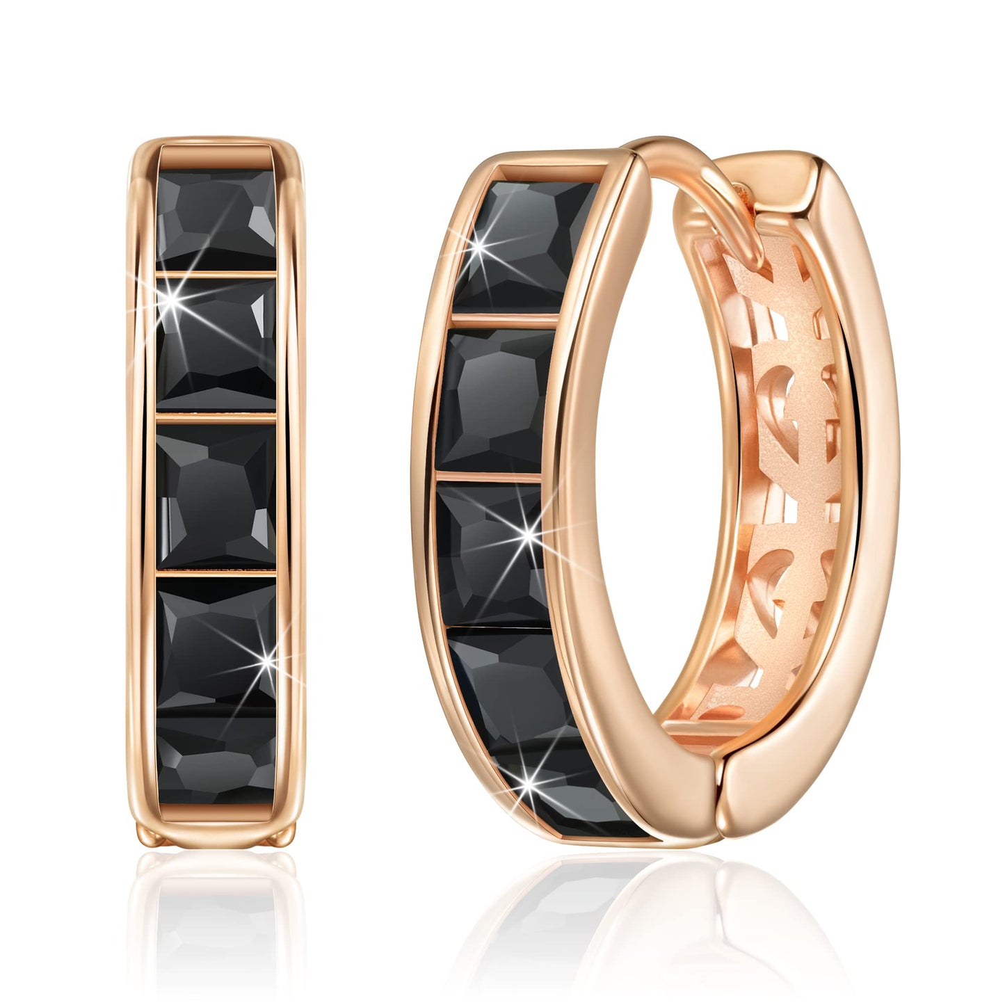 Linawe Black Hoop Earrings for Women Trendy, Small Mini Tiny Hoops Huggie Earrings, Helix Earrings Rose Gold, Moissanite Cubic Zirconia Rhinestone Imitation Diamond Piercing Jewelry