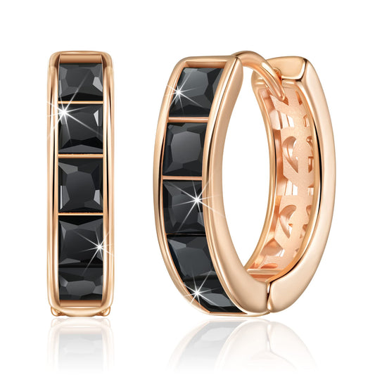 Linawe Black Hoop Earrings for Women Trendy, Small Mini Tiny Hoops Huggie Earrings, Helix Earrings Rose Gold, Moissanite Cubic Zirconia Rhinestone Imitation Diamond Piercing Jewelry
