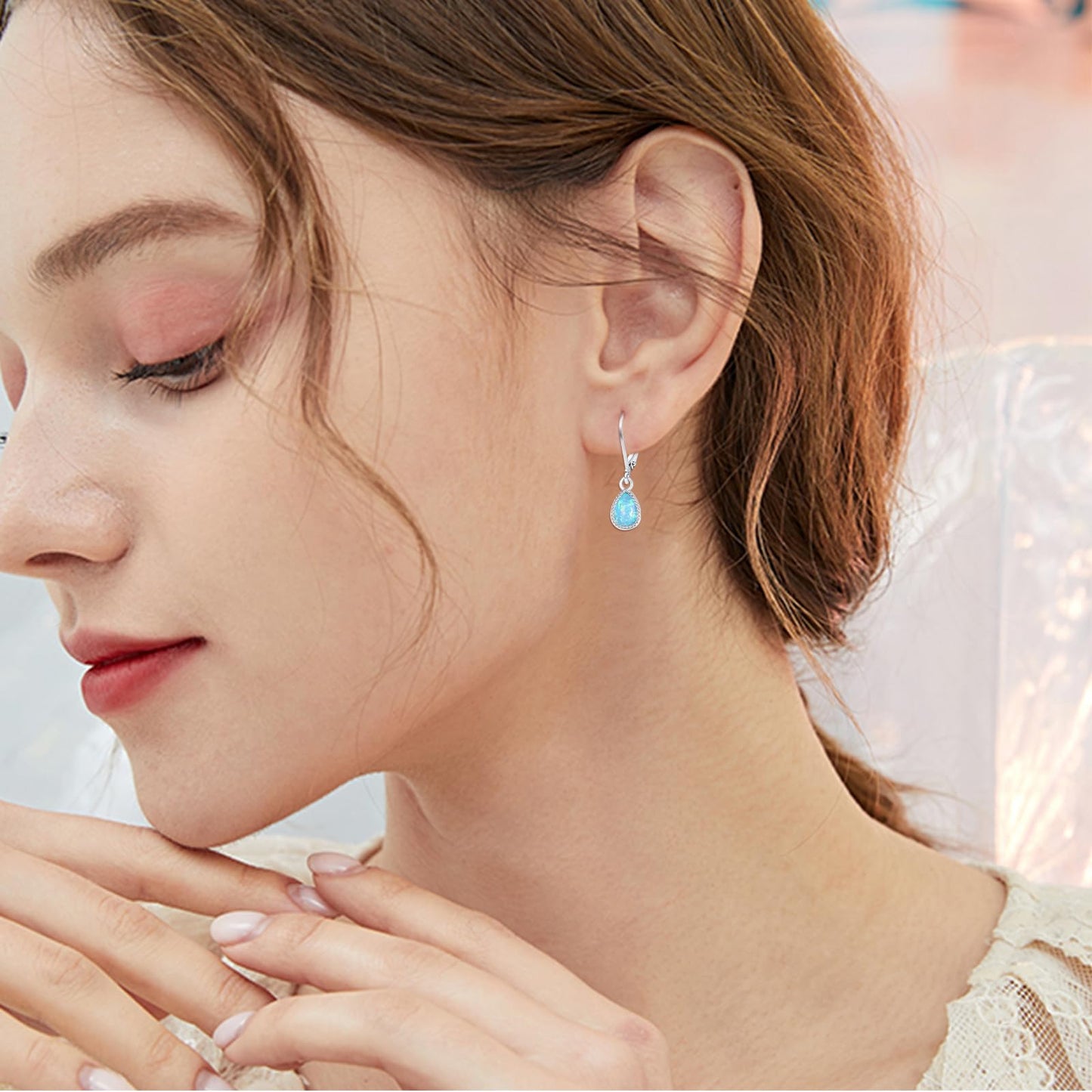 Teardrop opal Earrings, S925 Sterling Silveropal Opal Drop Earring Jewelry for Women for Best Friend