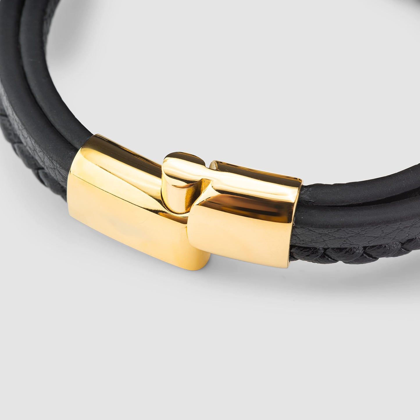 SERASAR Mens Bracelets Leather and Steel Gold Men Bracelet Cowhide Gift Box Braided Stainless Jewelry Wrist Band Cuff Wrap Rope Bangle Dad Man Pulseras para Hombres Cuero Regalo