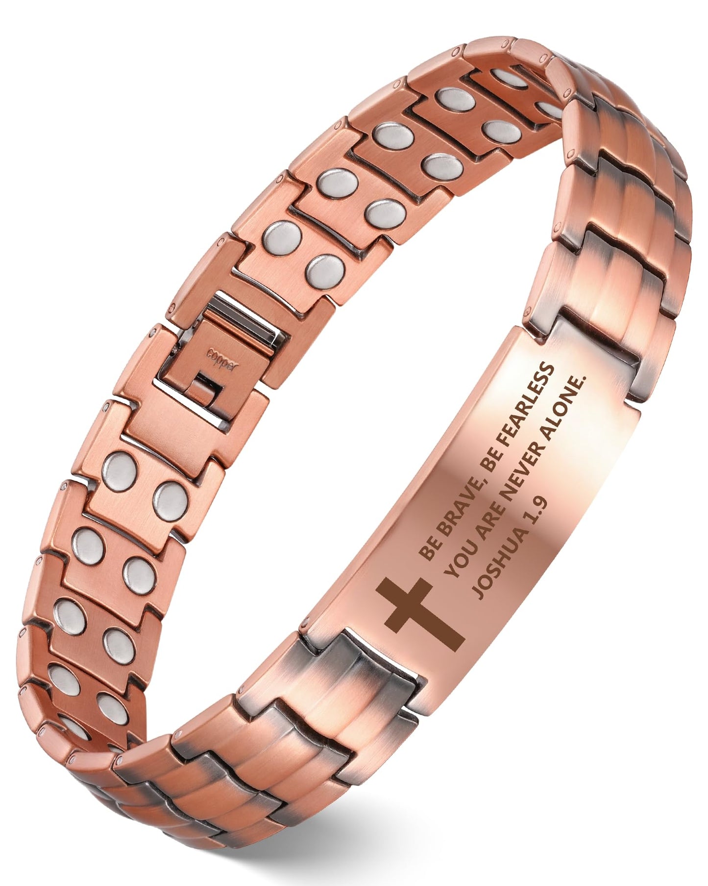 Feraco Copper Cross Bracelet for Men,Magnetic Therapy Cooper Bracelets with Magnets, Men's Christian Jewelry for Anniversary Father's Day