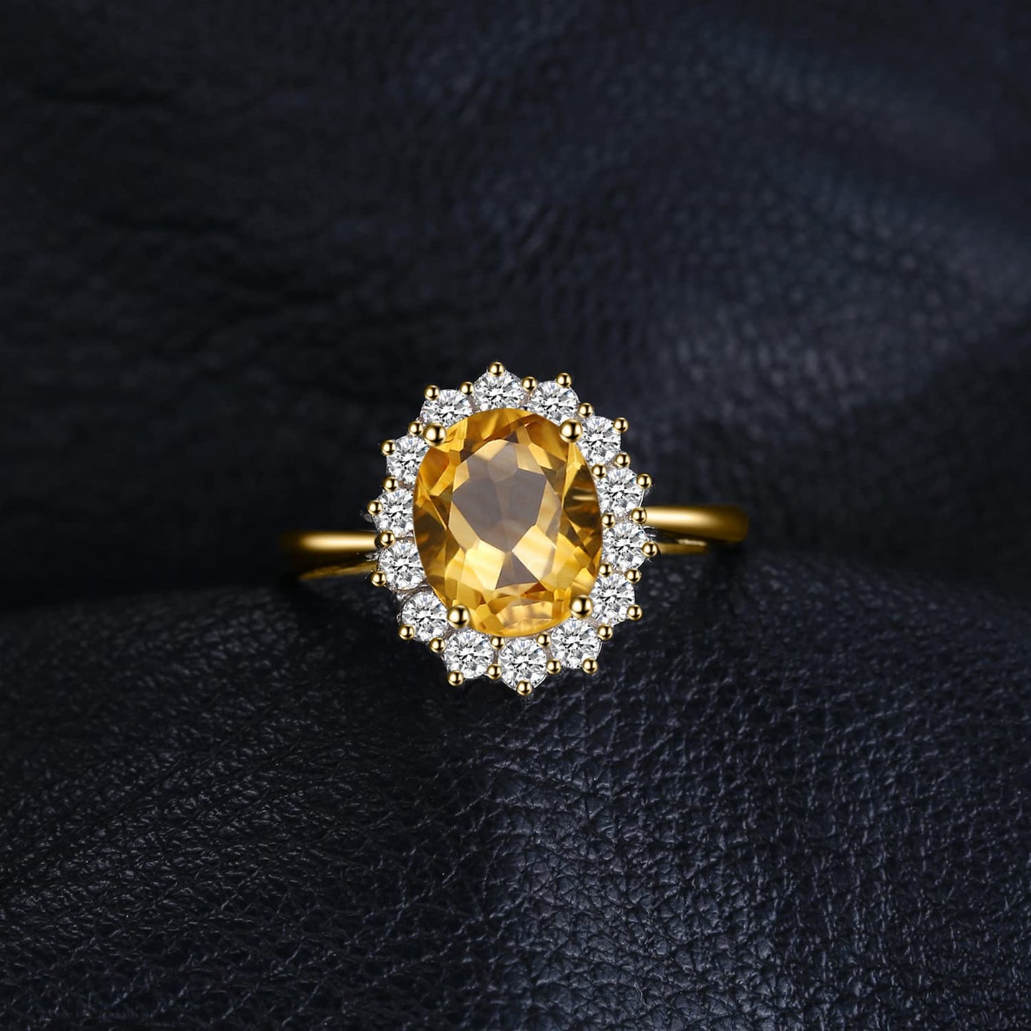JewelryPalace Princess Diana Kate Middleton Gemstone Birthstone Yellow Amethyst Halo Statement Engagement Rings for Women, 14K Yellow Gold Plated 925 Sterling Silver Promise Rings for Her Size 10.5
