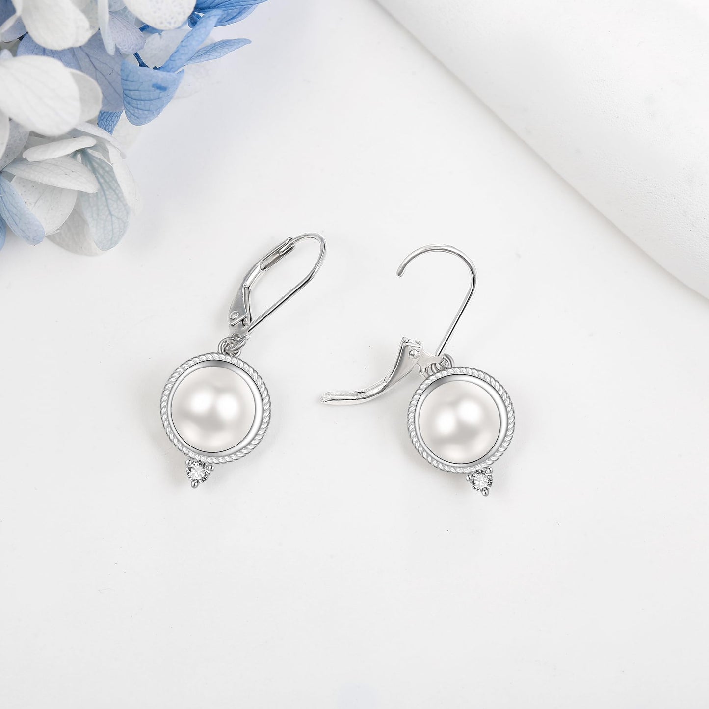 POPLYKE 925 Sterling Silver Pearl Leverback Earrings for Women Fresh Water Pearl Dangle Earrings Pearl Jewelry Gifts Birthday Hypoallergenic