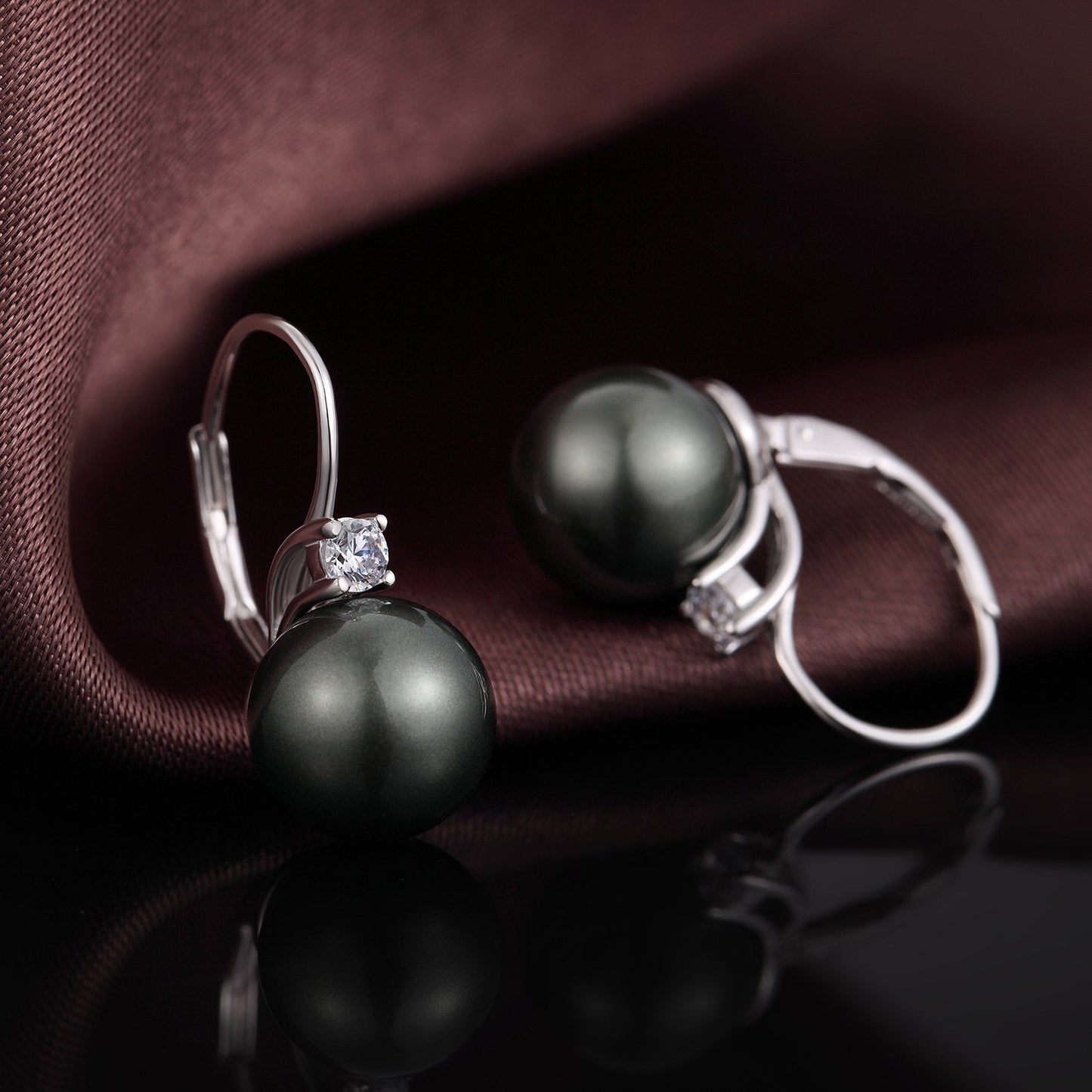 Black Pearl Leverback Earrings Pearl Dangle Drop Earring for Women 925 Sterling Silver Cubic Zirconia 10mm Jiahanzb