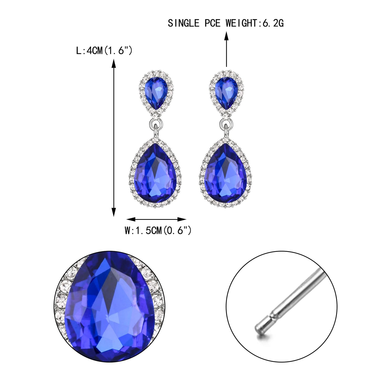 EVER FAITH Women's Austrian Crystal Wedding Tear Drop Dangle Earrings Royal Blue