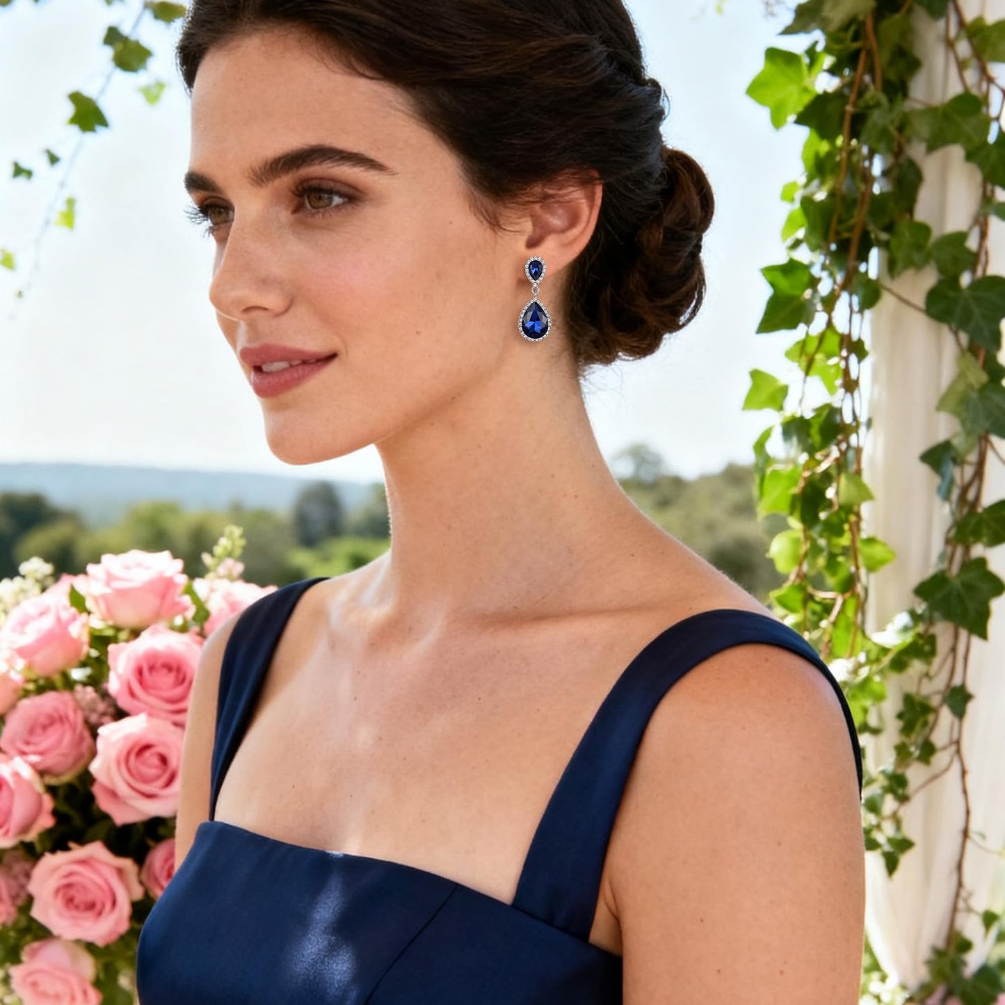 EVER FAITH Women's Austrian Crystal Wedding Tear Drop Dangle Earrings Navy Blue