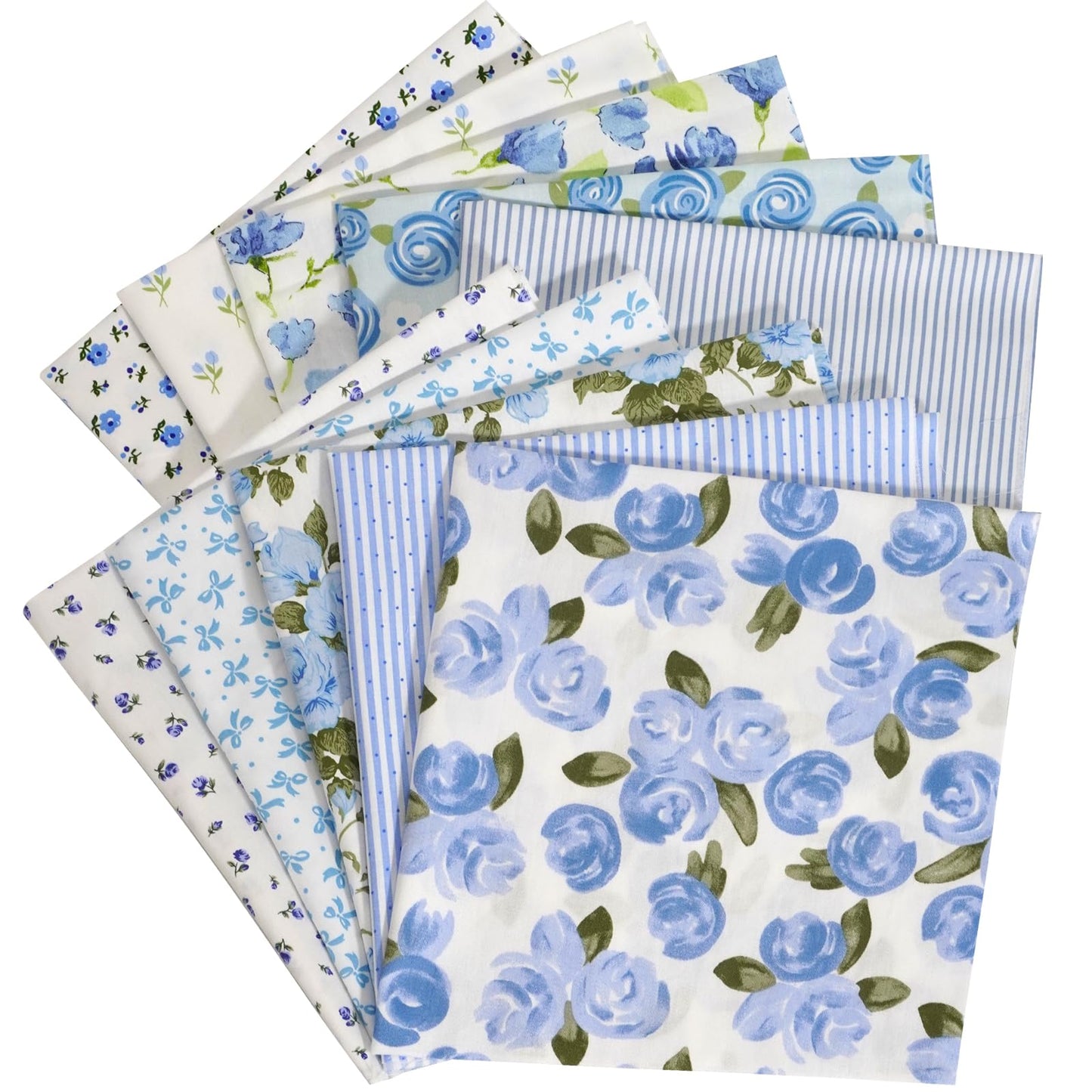 Misscrafts 10pcs Cotton Fabric 50 x 50cm Craft Patchwork Fabric Bundle DIY Making Supplies Fat Quarter Pre-Cut Quilt Squares for DIY Sewing Scrapbooking Blue