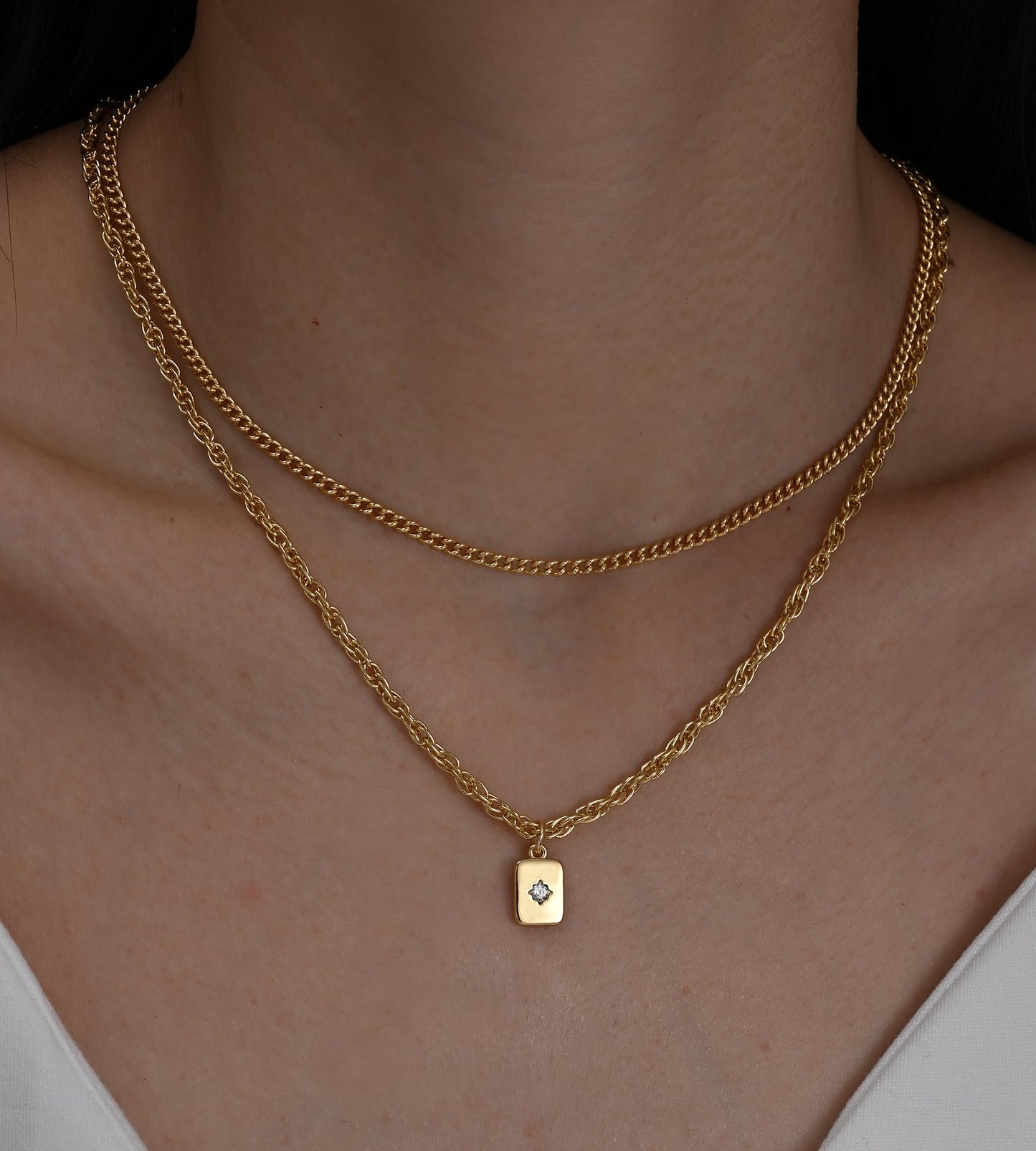 YEEZII Layered Gold Necklaces for Women Trendy, 3 Pcs 14K Gold Plated Choker Paperclip Box Chain Necklace, Stackable Women's Gold Pendant Necklaces Jewelry Set (Yellow Gold)