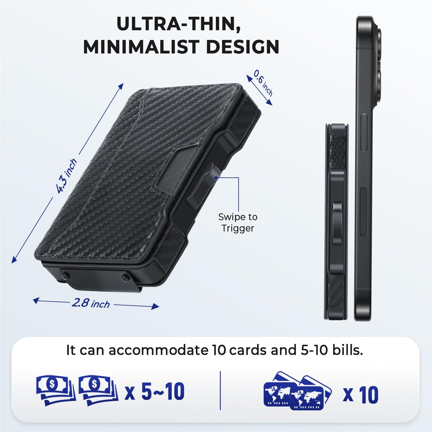 BESSIO Slim Wallet for Men - Minimalist Mens Wallet with Money Clip, Aluminum Pop Up Card Case and Leather Slots Credit Card Holder RFID Blocking Wallet for Men with Gift Box