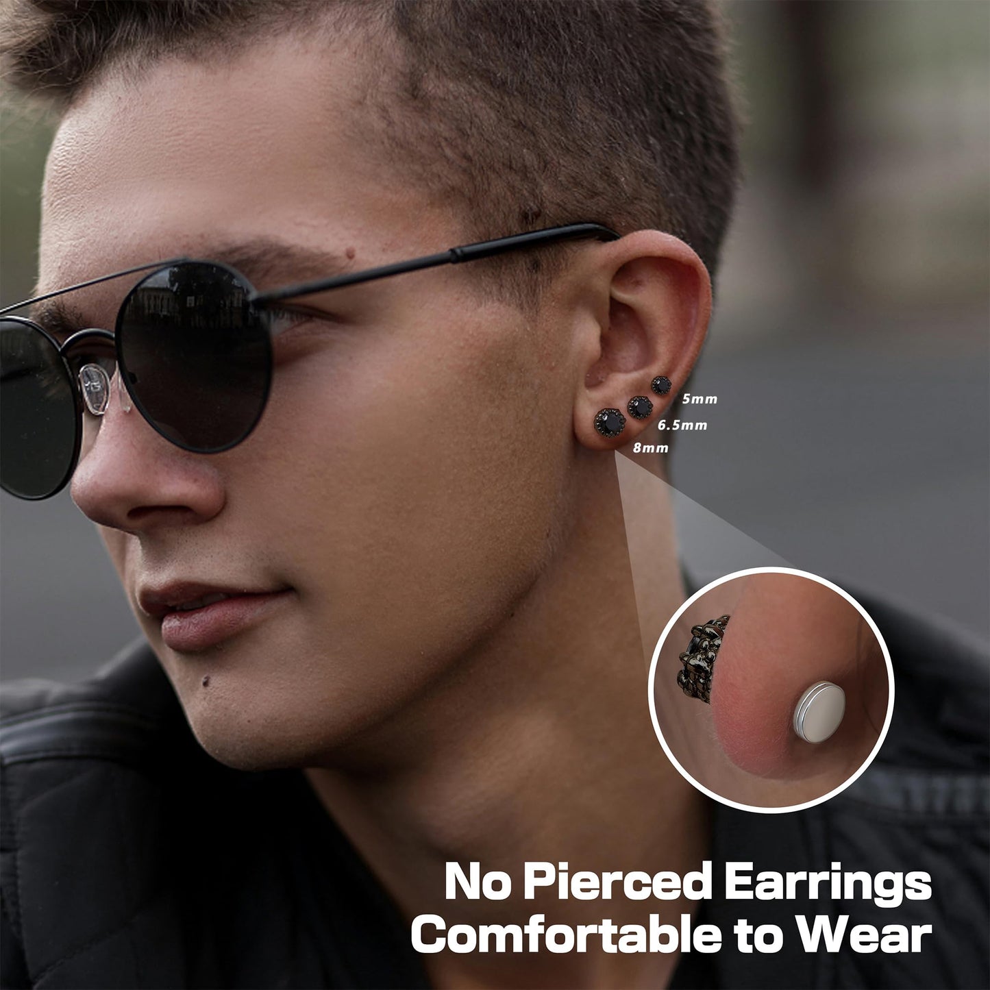 GEMQUEEN Magnetic Earrings for Men Women - 5A Shiny CZ Dragon Claw Punk Hypoallergenic Stainless Steel Non Piercing Clip on Fake Earrings Studs Black 8MM Not Easy to Fall