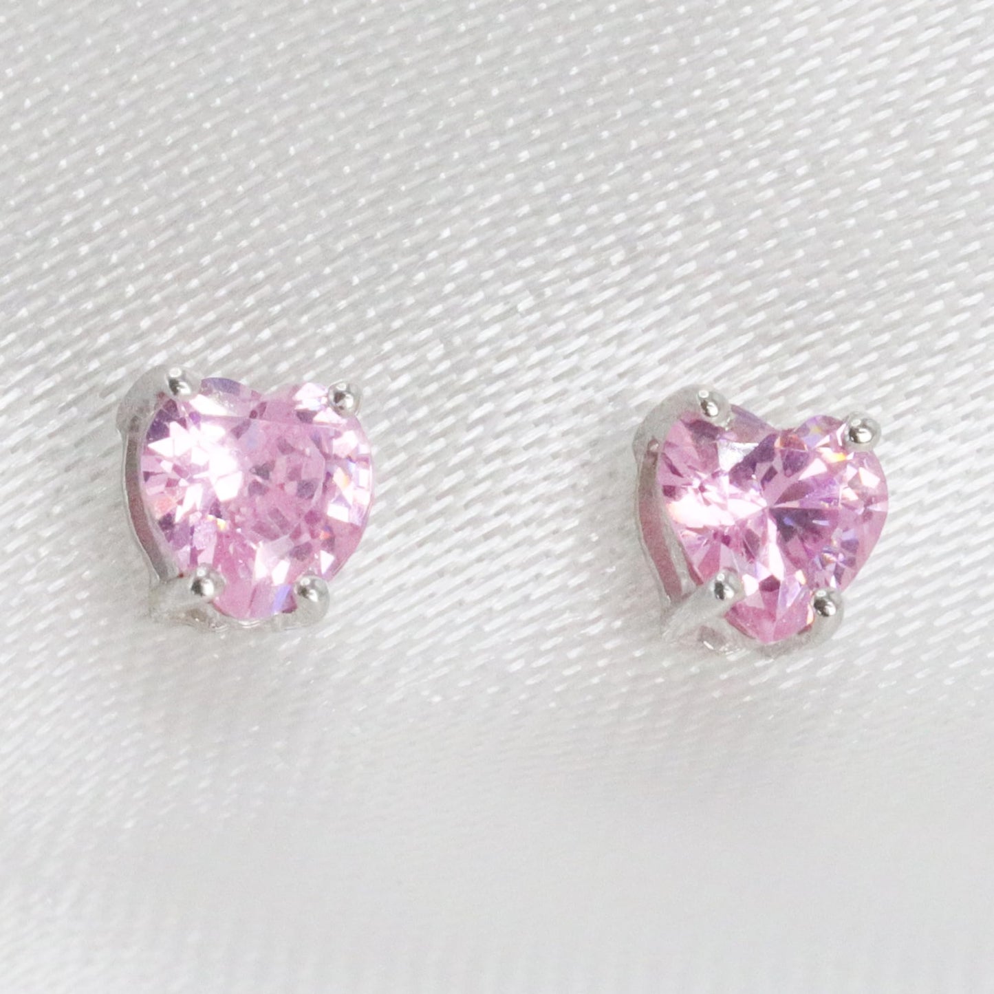 Belinda Jewelz - Heart Stud Earrings, 5mm Cubic Zirconia Heart Earrings with Prong Setting, 925 Sterling Silver Earrings Studs, Pink Topaz Stud Earrings for Women
