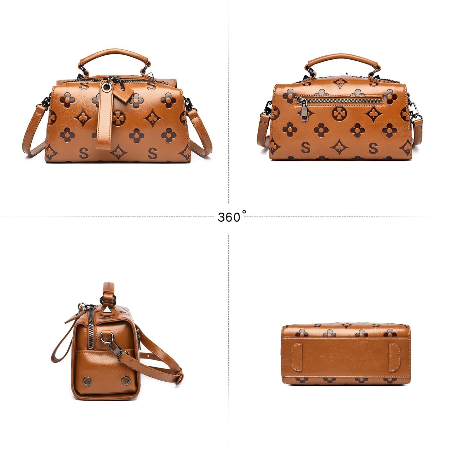 Travistar Crossbody Handbags and Purses Women - Small Retro Embossed Vegan Leather Cross Body Top Handle Handbag Women's Shoulder Bag Trendy Tote Purse Ladies Satchel Bags with Adjustable Strap Brown